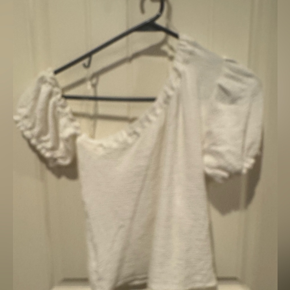 Ava James asymmetrical sleeve puff shoulder blouse new with tags